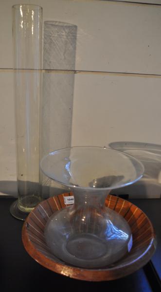 Two large glass vases and a stone ware bowl