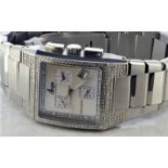 Angle Diamond chronograph wristwatch, square mother of pearl dial with chronograph and date
