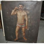 *Seven framed photograph prints and pictures, including an oil on canvas of a Victorian swimmer (Lot