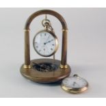 Gold plated Thos Russell & Son pocket watch, together with a gold plated pocket watch and stand