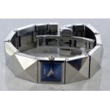 Ladies' Fendi wristwatch, square blue dial, with quartz movement and white metal bracelet