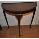 A Queen Anne style mahogany demi-lune console table, 73cm high