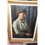 T.Whitehead 1914 framed oil on canvas of a contemplative young lady 67 x 95cm