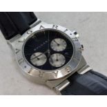 Bvlgari Diagono chronograph wristwatch, round navy dial with baton hour markers and date window,