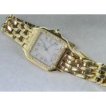 Ladies 18ct Cartier Santos quartz wristwatch, square dial with roman numerals and date aperture to