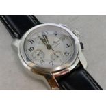 Baume & Mercier Capeland chronograph wristwatch, silver round dial with Arabic numerals and date