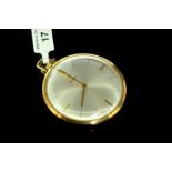 Vertex yellow metal open faced pocket watch, stamped 18ct, silver coloured dial with baton hour