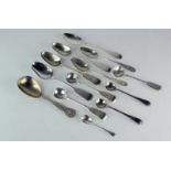 A collection of seven Victorian silver spoons and six additional silver spoons, 184g