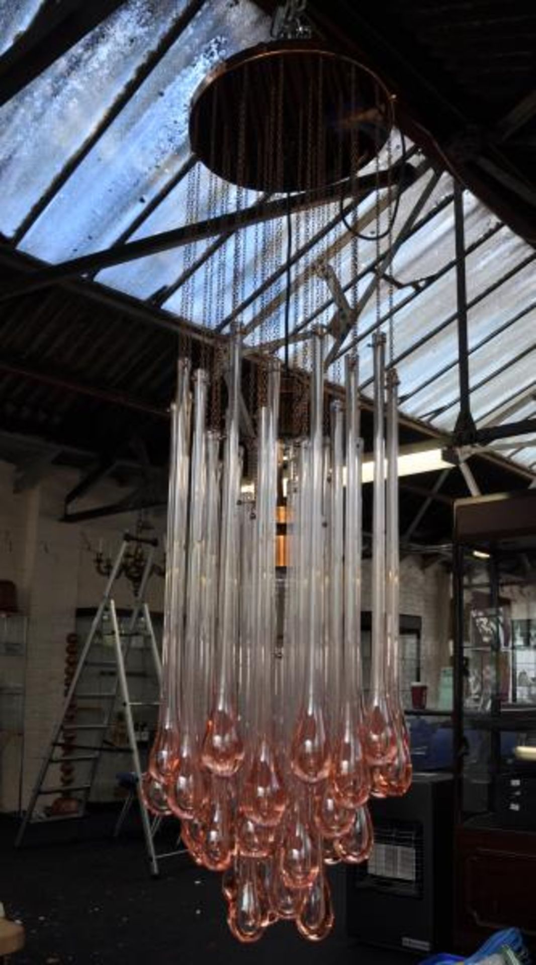 A Murano contemporary chandelier by Mazzega with approximately 40 pendant tear shaped drops