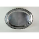 An American white metal oval tray with inscription, marked 925, 400g