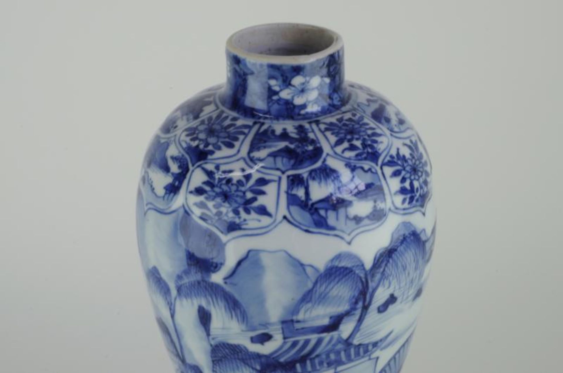 A Chinese Kangxi baluster shaped vase mould with lotus panels and a mountainous landscape with - Image 2 of 2