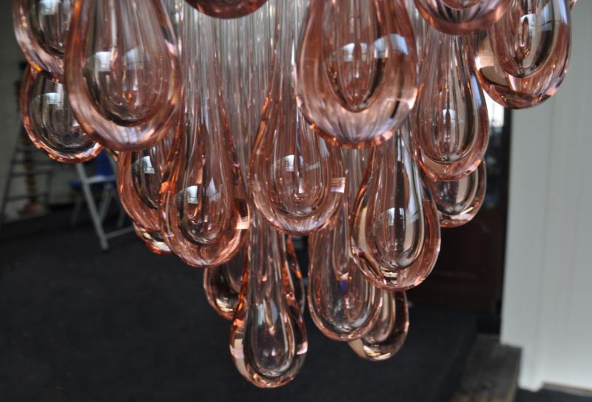 A Murano contemporary chandelier by Mazzega with approximately 40 pendant tear shaped drops - Image 6 of 7