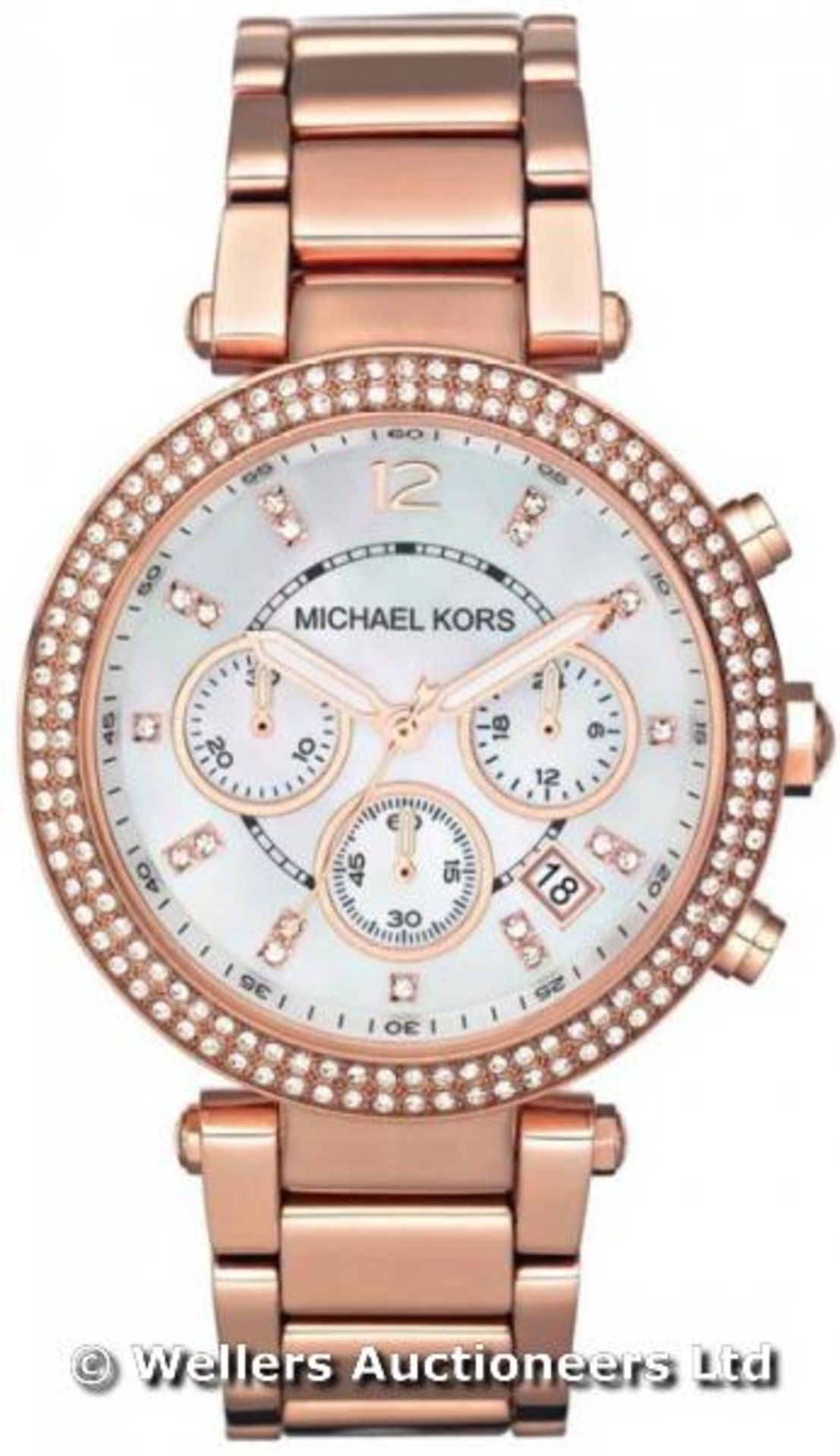 MICHAEL KORS MK5491 PARKER ROSE GOLD LADIES BRACELET WATCH WITH CIRCULAR MOTHER OF PEARL DIAL - RRP: