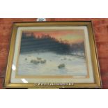 *A FRAMED FARQUHARSON PRINT DEPICTING SHEEP IN WINTER, 870 X 730