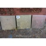 *THREE CONCRETE SLABS WITH ANIMAL DESIGNS, EACH 450 X 450