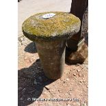 *A CORNISH STADDLE STONE TOP WITH STONE COLUMN, 650 HIGH