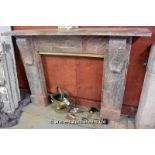*A VICTORIAN ROUGE MARBLE FIRE SURROUND (LATER SHELF), SHELF 1750 X 280, HEIGHT 1260