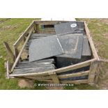 *A CRATE OF POLISHED COMPOSITE GREY GRANITE FLOOR TILES, APPROX 15 SQUARE METRES