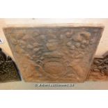 *A CAST IRON FIRE BACK DEPICTING A ROYAL CREST (DAMAGED AND REPAIRED), 740 X 740