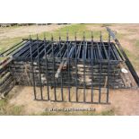 *APPROX 100 FT RUN OF MODERN BLACK PAINTED STEEL RAILINGS WITH TWO PAIRS OF GATES