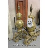 *A PAIR OF LARGE BULBOUS BRASS FIRE DOGS, 600 HIGH