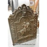 *A CAST IRON FIRE BACK DEPICTING KNIGHT ON HORSE IN RELIEF, 540 X 730