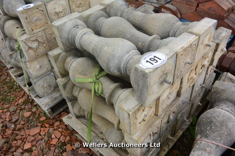 *A PALLET OF APPROX EIGHTEEN RECONSTITUTED STONE BALUSTRADES, 690 HIGH