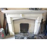 *A CARVED BATHSTONE FIREPLACE SHELF, 1650 X 300 X 1210