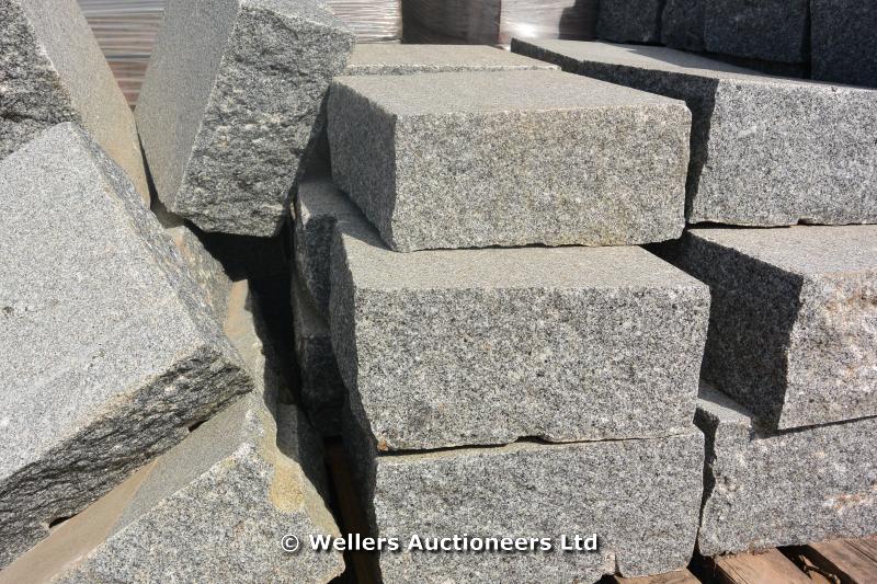 *A PALLET OF APPROX NINETY GREY PORTUGUESE COBBLE BLOCKS, EACH 300 X 200 X 150