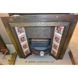 *A POLISHED CAST IRON TILED INSERT FIREPLACE