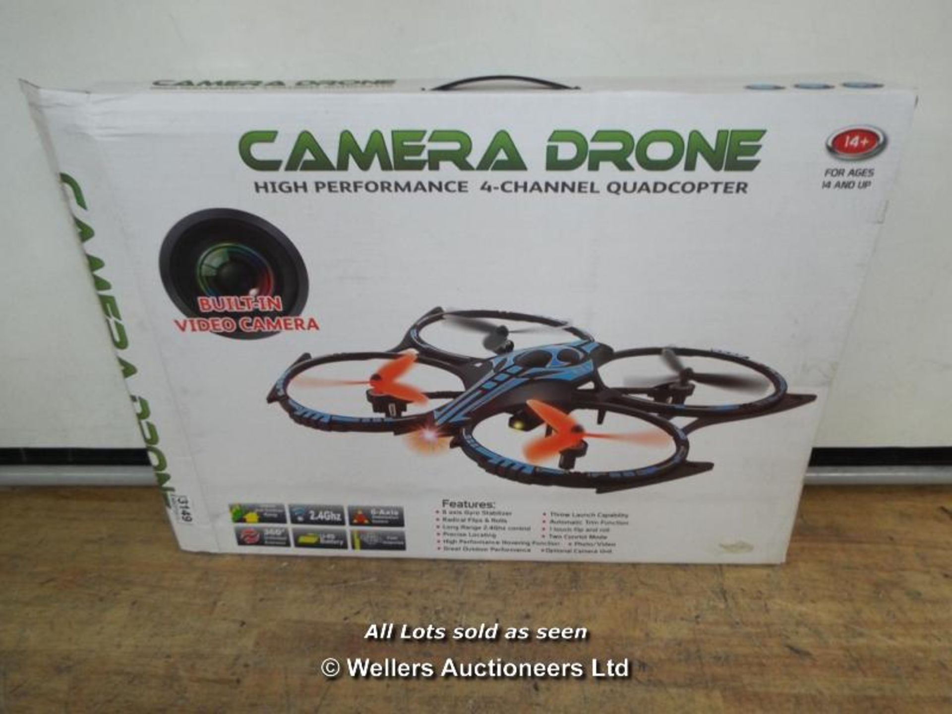 *RC 2.4GHZ 4CH 6 AXIS GYRO QUADCOPTER WITH CAMERA N43DS / GRADE: RETAIL RETURN  / BOXED  (DC3) [