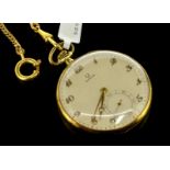 14ct yellow gold cased Gentlemen's Omega pocket watch and 18ct yellow gold Albert chain, circular