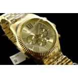 Unisex Michael Kors Lexington Chronograph bracelet wristwatch, gold coloured circular dial with