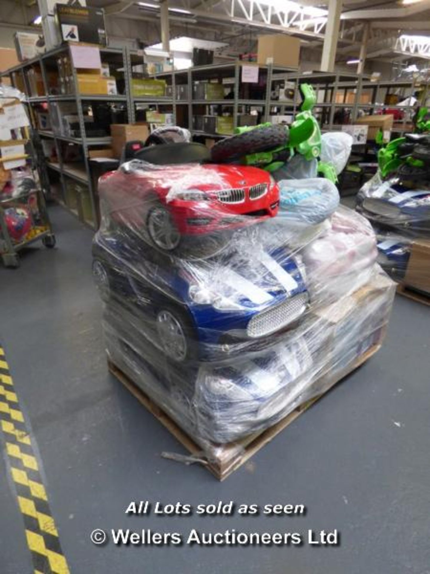 PALLET OF 7X KIDS RIDE ON ELECTRONIC INCLUDING BMW Z4, MINI COOPER, ASTON MARTIN RIDE ON MOTORBIKE /