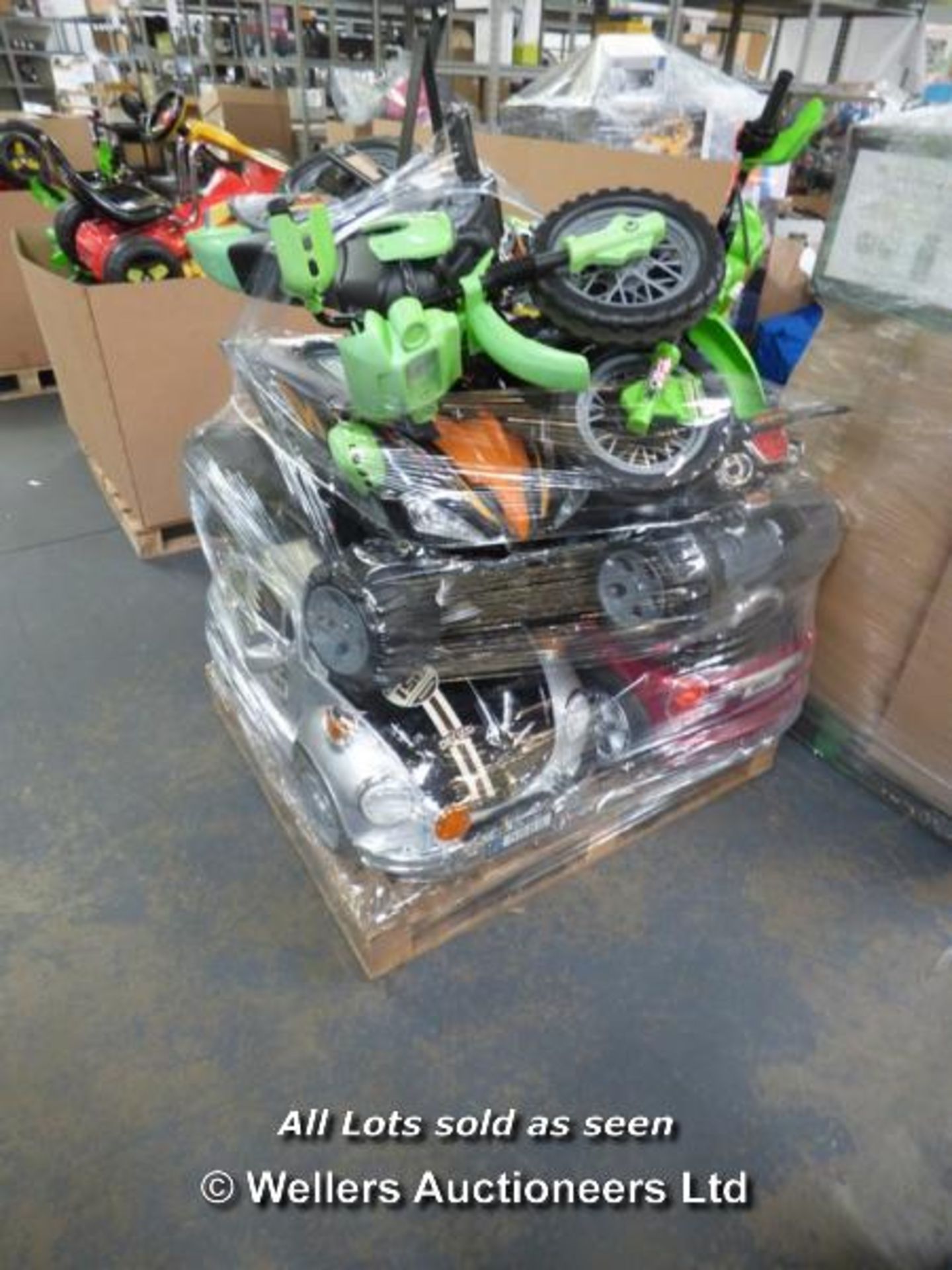 PALLET OF 6X KIDS RIDE ON ELECTRONIC INCLUDING QUAD BIKE, MINI COOPER, VW BEETLE ELECTRONIC RIDE