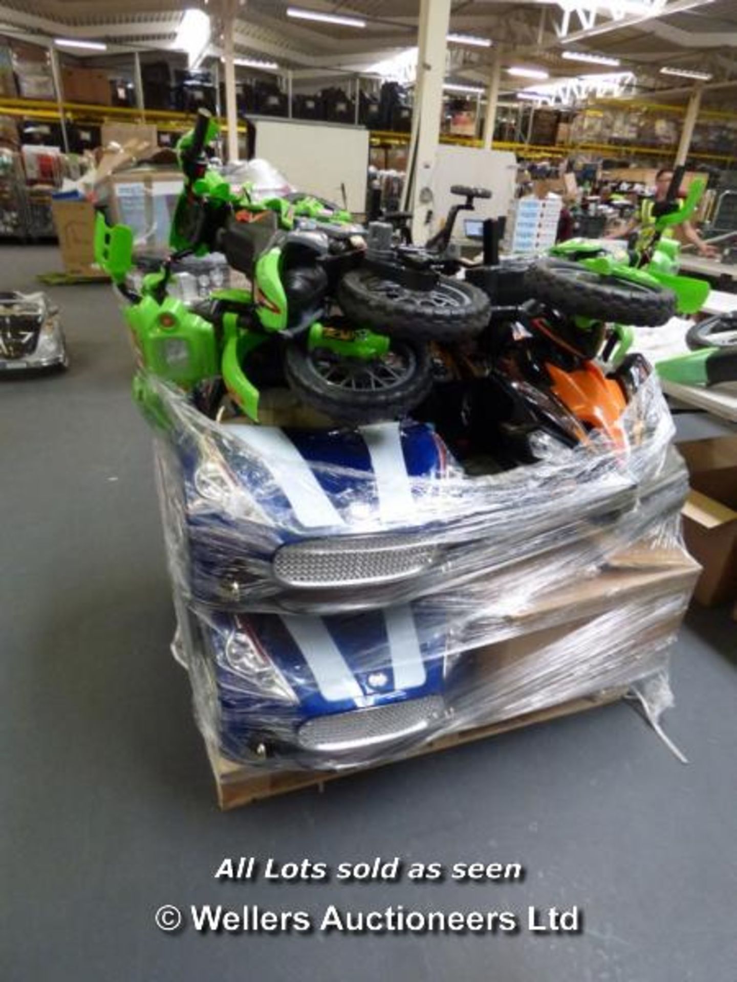 PALLET OF 7X KIDS RIDE ON ELECTRONIC INCLUDING QUAD BIKE, ASTON MARTIN, RIDE ON ELECTRONIC MOTORBIKE