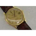 18ct yellow gold gentlemen's Omega Constellation wristwatch, circular gold coloured dial with