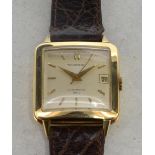 14ct yellow gold gentlemen's Tourneau NY wristwatch, square champagne dial with baton hour