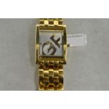 GF Ferre gold plated bracelet wristwatch, rectangular silver sunburst dial with polished gold plated