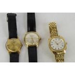 *Selection of three gentlemen's gold plated wristwatches including a Corvette and Euromatic with