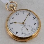 9ct yellow gold Vertex pocket watch, circular white dial with outer minute track, Arabic numerals,