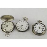 Selection of three silver cased pocket watches including a fusee movement model