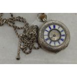 Ladies' silver pocket watch with fancy silver chain