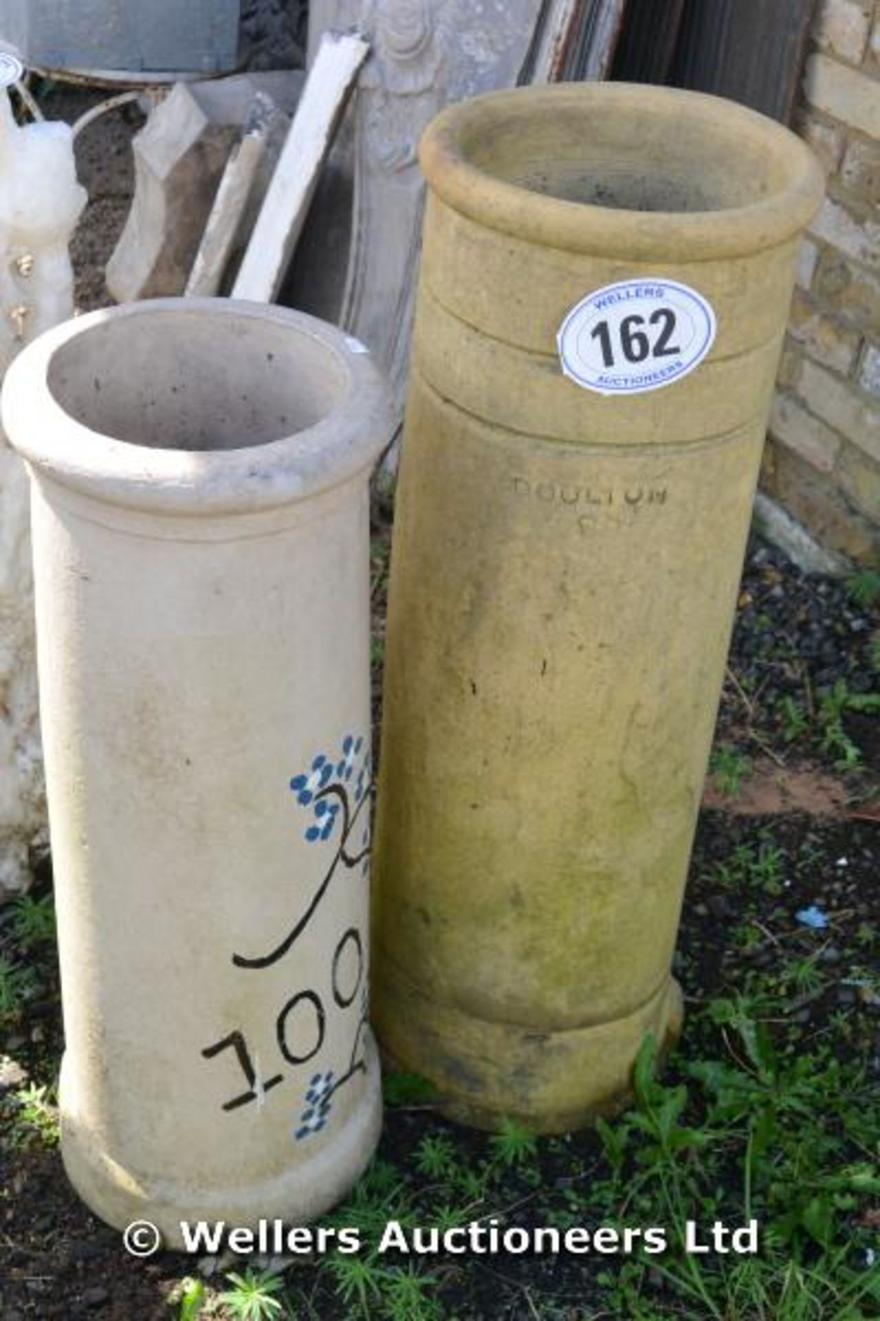 DOULTON BUFF CHIMNEY POT 900mm HIGH AND ANOTHER PAINTED CHIMNEY POT
