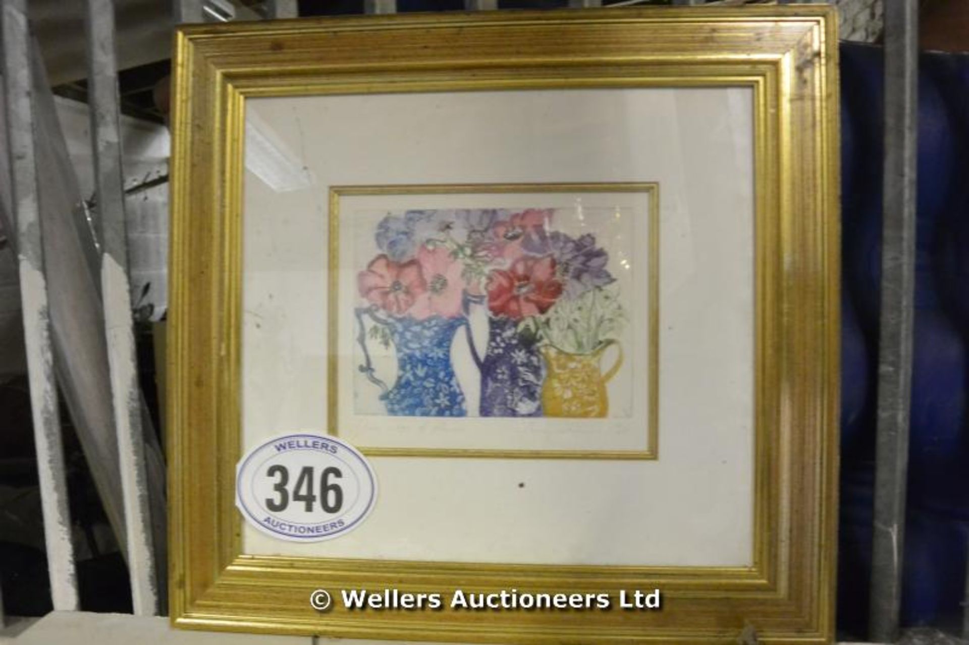 SIGNED FLORAL WATERCOLOUR IN GILT FRAME 500 X 420mm