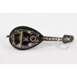 A 19th century Italian tortoiseshell and mother of pearl inlaid music box in the shape of a lute,
