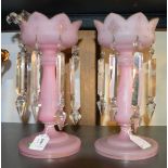 *A pair of pink glass lustres (Lot subject to VAT)