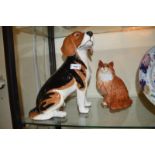 Beswick: a large seated beagle, 33cm, and a seated ginger cat, 21cm