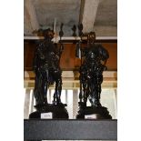 A pair of bronzed spelter figures of "Duc de Guise" and "Montmorency", 42cm high