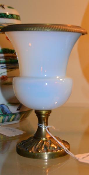 *A French white opaque glass campana shaped vase with ormolu gilt mounts, 13cm h (Lot subject to